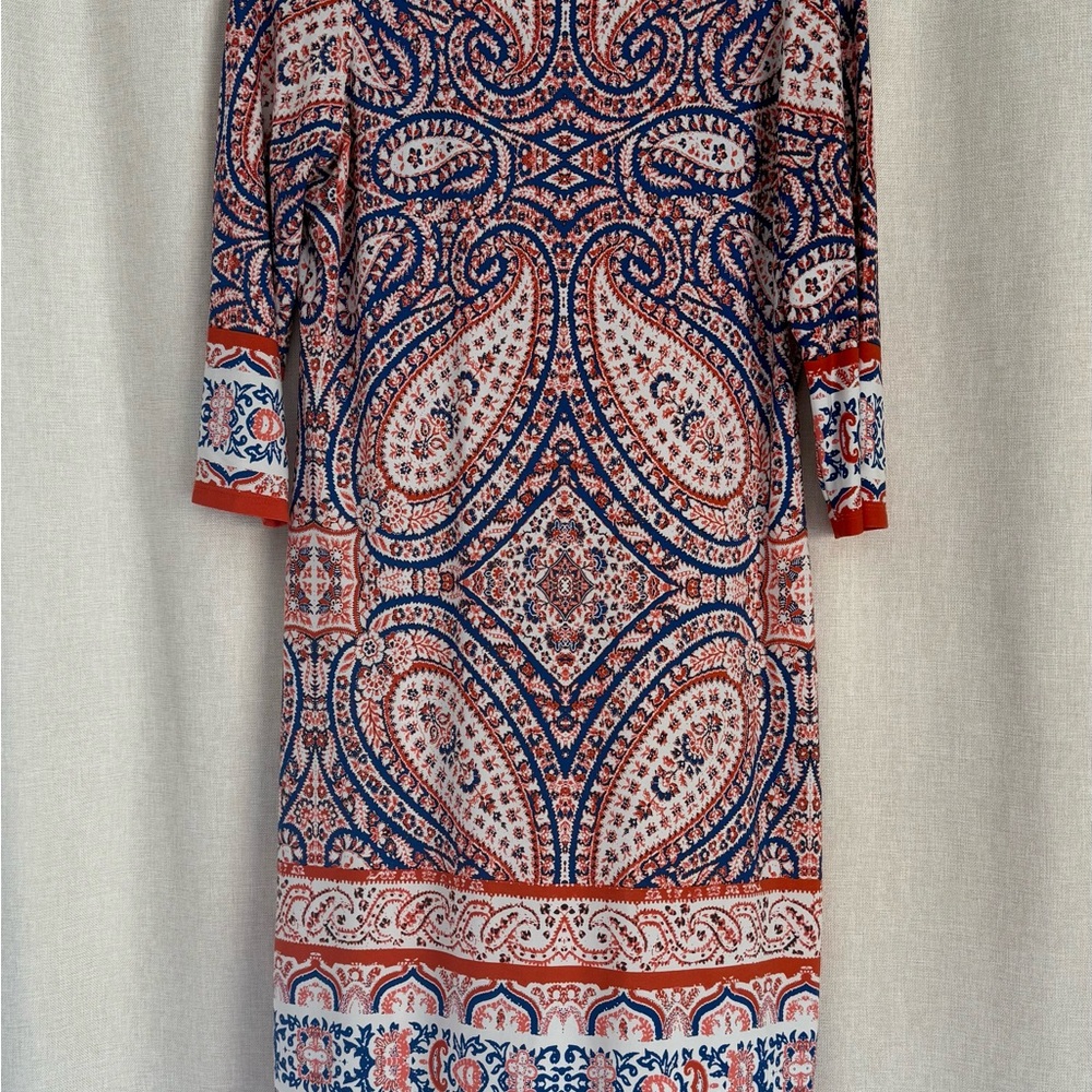 Paisley Print Dress - Red and Blue